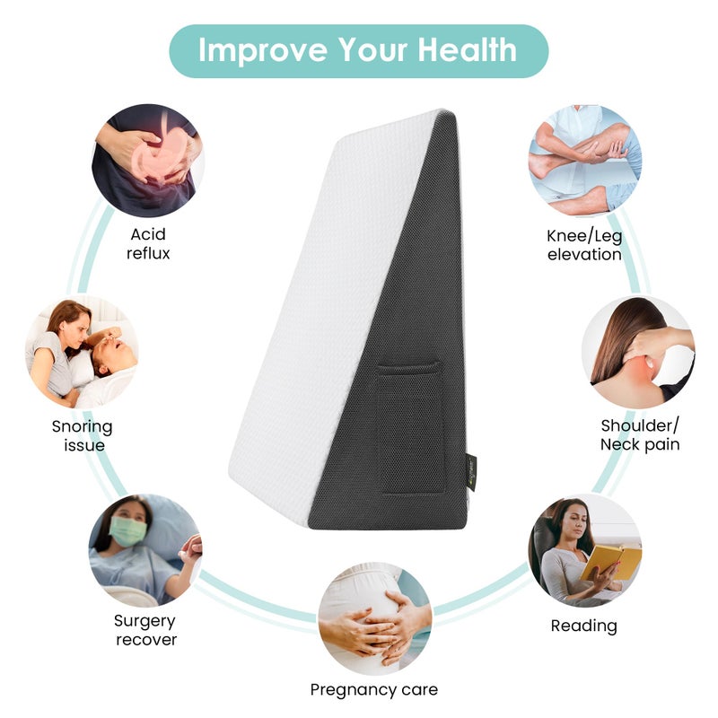 Cozymaker 10"" Bed Wedge Pillow For Sleeping After Surgery  Back Support  Leg Elevation  Gerd Acid Reflux  Neck Pain  Snoring  Cooling Memory Foam Triangle Incline Wedge - Image 3