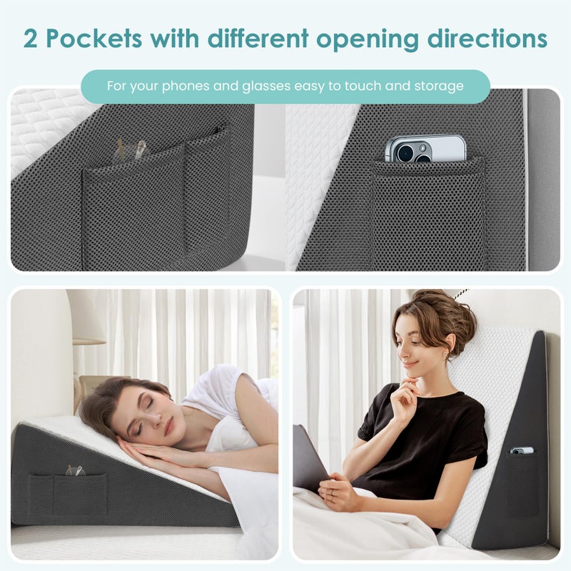 Cozymaker 10"" Bed Wedge Pillow For Sleeping After Surgery  Back Support  Leg Elevation  Gerd Acid Reflux  Neck Pain  Snoring  Cooling Memory Foam Triangle Incline Wedge - Image 2