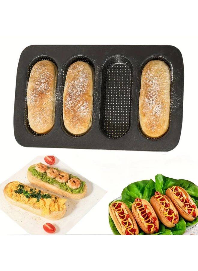 4 Cavity Carbon Steel Bun Hot Dog Mold Baking Pan Non Stick Rust Resistant Oven Safe - Image 1