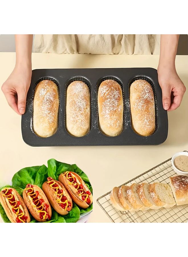 4 Cavity Carbon Steel Bun Hot Dog Mold Baking Pan Non Stick Rust Resistant Oven Safe - Image 3