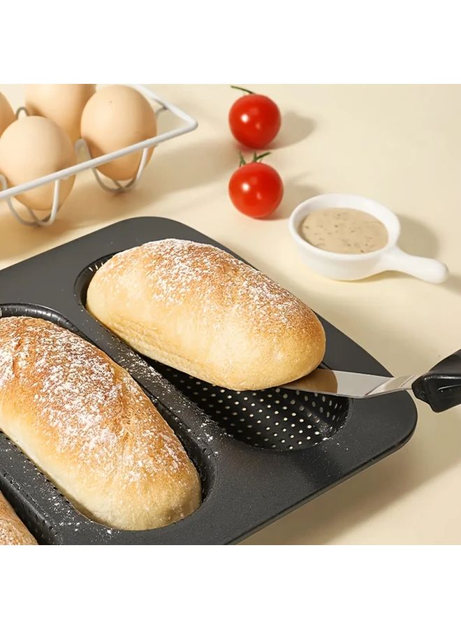 4 Cavity Carbon Steel Bun Hot Dog Mold Baking Pan Non Stick Rust Resistant Oven Safe - Image 4