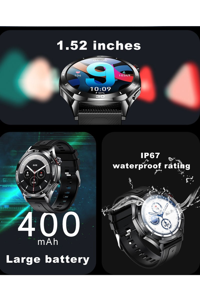 RollsTimi  Men's Smart Watch, 1.52" HD Screen, Sports Mode, Health Monitoring Smartwatch, IP67 Waterproof Smart Business Watch, RT-i129 Steel Strip Black - Image 2