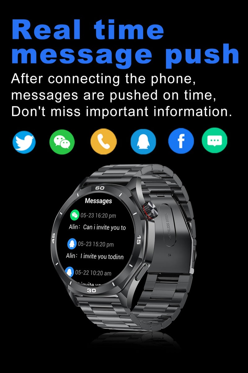 RollsTimi  Men's Smart Watch, 1.52" HD Screen, Sports Mode, Health Monitoring Smartwatch, IP67 Waterproof Smart Business Watch, RT-i129 Steel Strip Black - Image 3