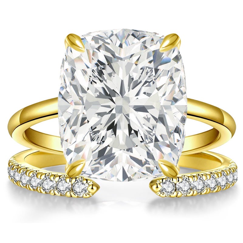 AVECON 5CT Elongated Cushion Cut Engagement Ring Set for Women, Wedding Promise Cubic Zirconia Band, 14K Gold Plated Stackable Adjustable Bridal Half Eternity Open Rings, Size 5 - Image 1