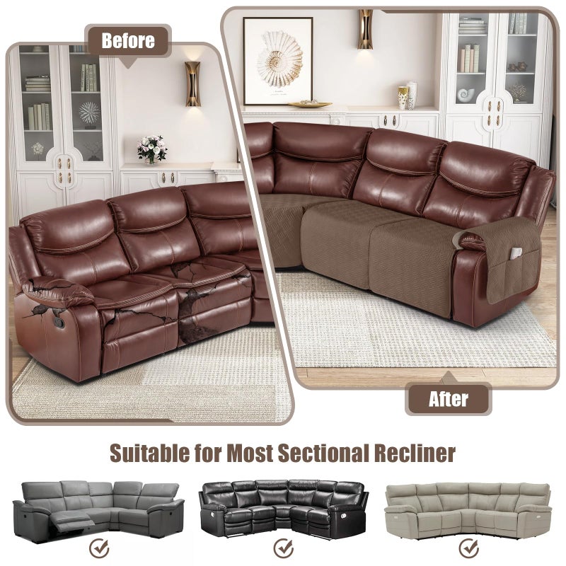 KinCam Waterproof Sectional Couch Covers  Oversized Recliner Sofa Covers for Reclining L Shape Couch  Non Slip Couch Cover for Sectional Sofa Washable Slipcover (5 Seat Recliner Cover  Brown) - Image 3