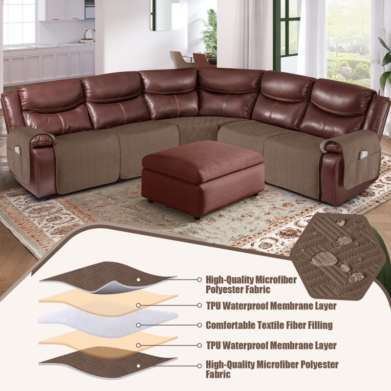 KinCam Waterproof Sectional Couch Covers  Oversized Recliner Sofa Covers for Reclining L Shape Couch  Non Slip Couch Cover for Sectional Sofa Washable Slipcover (5 Seat Recliner Cover  Brown) - Image 4