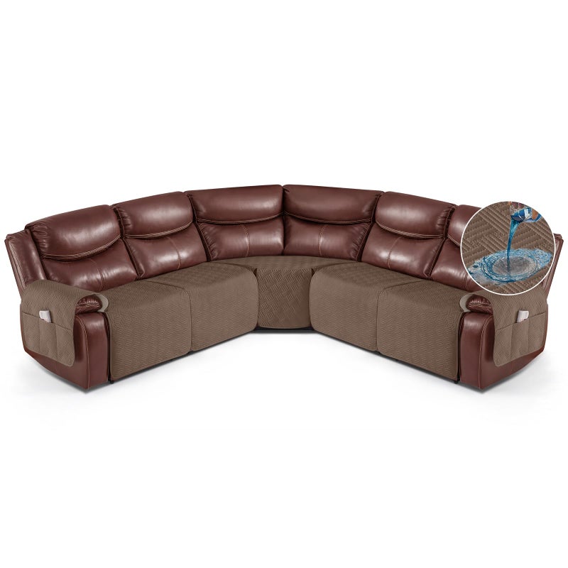 KinCam Waterproof Sectional Couch Covers  Oversized Recliner Sofa Covers for Reclining L Shape Couch  Non Slip Couch Cover for Sectional Sofa Washable Slipcover (5 Seat Recliner Cover  Brown) - Image 1