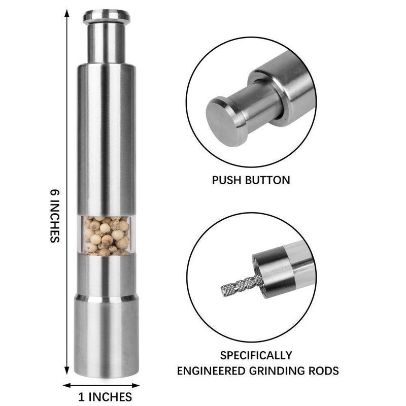 Peyx Kitchen Mini Pepper Grinder Crusher Mill Stainless Steel Hand Thumb Press Set Machine with Stylish Design for Grinding Salt and Black Pepper - Image 2