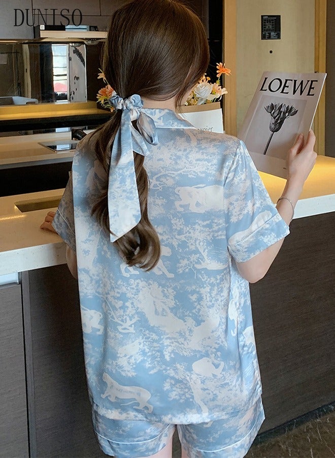 DUNISO Women's Soft Pajamas Set Silky Sleepwear 2 Piece Short sleeve Summer Pajama Set Sleepwear Night-wear Loungewear Button-Down Pajama Sets for Women's Pyjama Party Bridal Wedding - Image 5