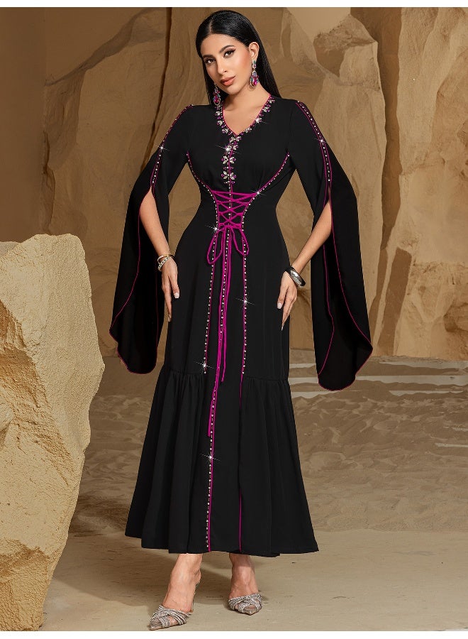 Madam Uniq Middle Eastern Dubai Muslim Fashion Long Abaya with Embellishments - Women's Evening Dress  - Image 1