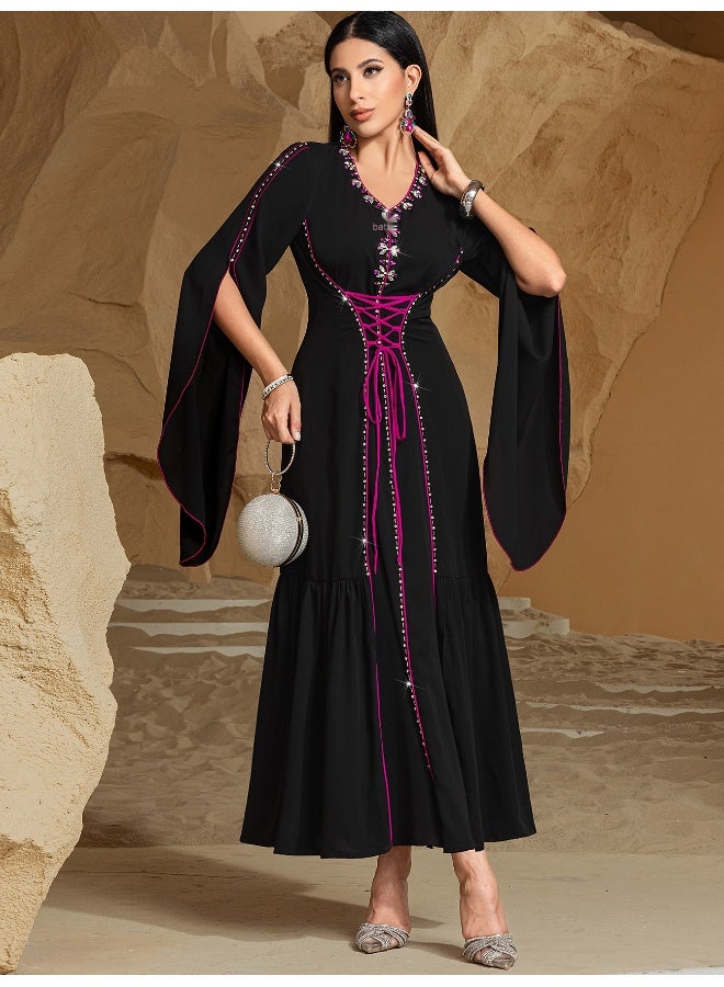 Madam Uniq Middle Eastern Dubai Muslim Fashion Long Abaya with Embellishments - Women's Evening Dress  - Image 3