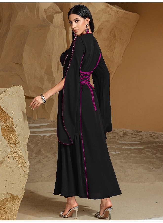 Madam Uniq Middle Eastern Dubai Muslim Fashion Long Abaya with Embellishments - Women's Evening Dress  - Image 5