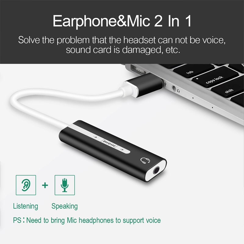 📱 بطاقة صوت USB 3 1 مع صوت محيطي 7 1 للمايك وسماعات الكمبيوتر باللون الأسود - Image 2