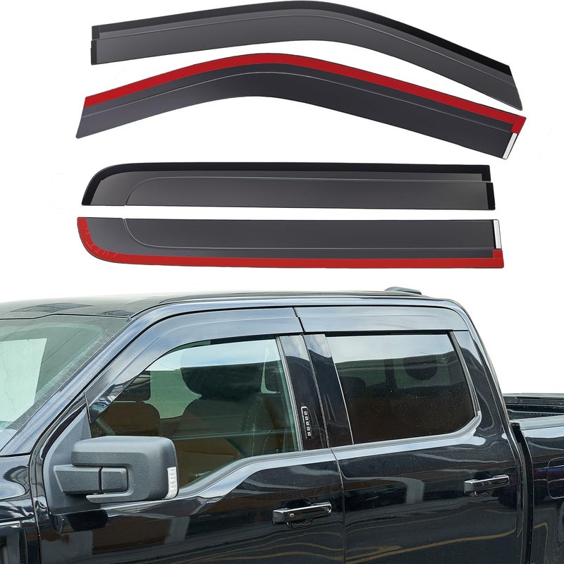 JOYTUTUS Low Profile Vent Visor Compatible with 2015-2026 Ford F150, 2017-2026 F-150 Raptor Crew Cab, Outside Mount Car Window Rain Guards Deflectors, Vent Shades Accessories - Image 1