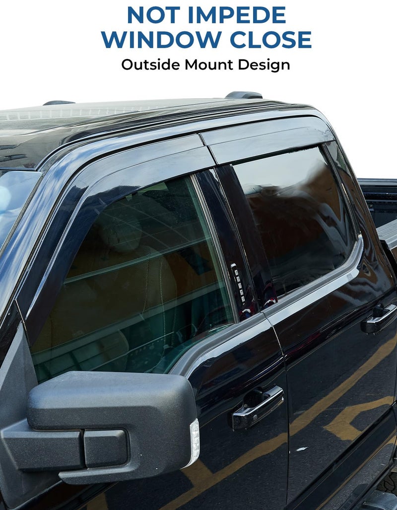 JOYTUTUS Low Profile Vent Visor Compatible with 2015-2026 Ford F150, 2017-2026 F-150 Raptor Crew Cab, Outside Mount Car Window Rain Guards Deflectors, Vent Shades Accessories - Image 2