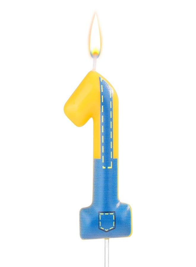 lasuroa Blue and Yellow Birthday Candle, Birthday Number Candle Blue Jeans Anime Cartoon Happy Birthday Theme Candle for Birthday Cake Celebration Wedding Anniversary Decoration Supplies (Number 1) - Image 1
