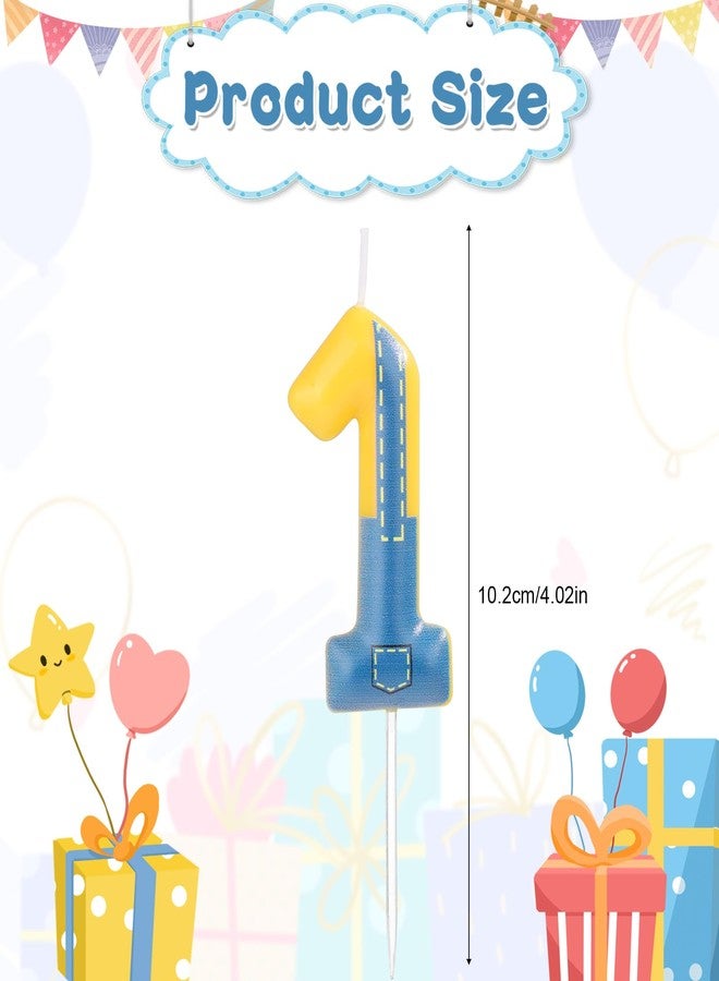 lasuroa Blue and Yellow Birthday Candle, Birthday Number Candle Blue Jeans Anime Cartoon Happy Birthday Theme Candle for Birthday Cake Celebration Wedding Anniversary Decoration Supplies (Number 1) - Image 2