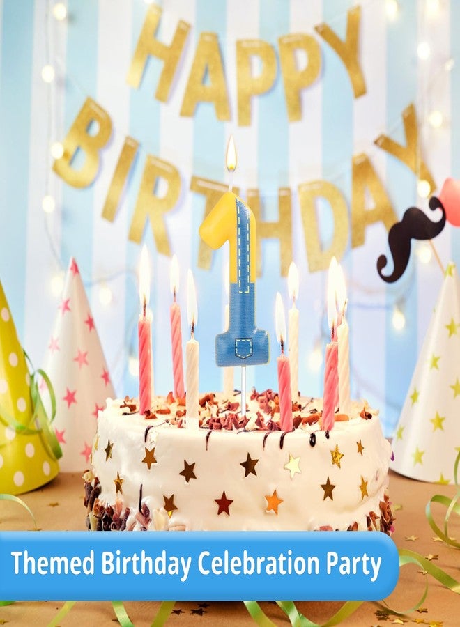 lasuroa Blue and Yellow Birthday Candle, Birthday Number Candle Blue Jeans Anime Cartoon Happy Birthday Theme Candle for Birthday Cake Celebration Wedding Anniversary Decoration Supplies (Number 1) - Image 4