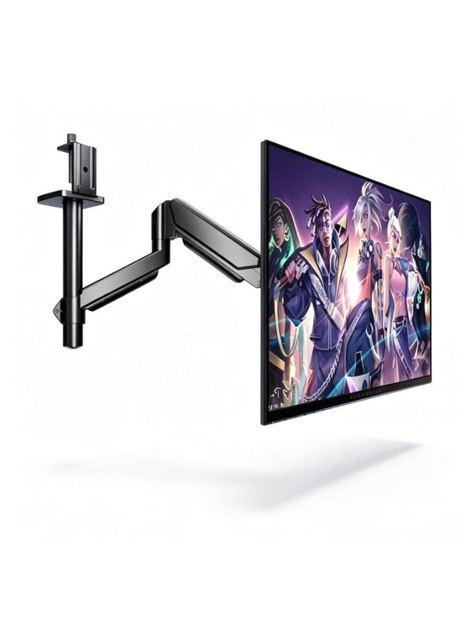 Single Monitor Mount,Heavy Duty Pneumatic Arm Single Under-Surface Monitor Mount Tension Stand,for 13 to 32 inch Screens,Adjustable Stand,With Full-motion Adjustment,for Work and Gaming,Holds 22 lbs,Black - Image 1