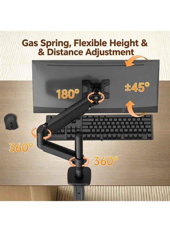 Single Monitor Mount,Heavy Duty Pneumatic Arm Single Under-Surface Monitor Mount Tension Stand,for 13 to 32 inch Screens,Adjustable Stand,With Full-motion Adjustment,for Work and Gaming,Holds 22 lbs,Black - Image 3