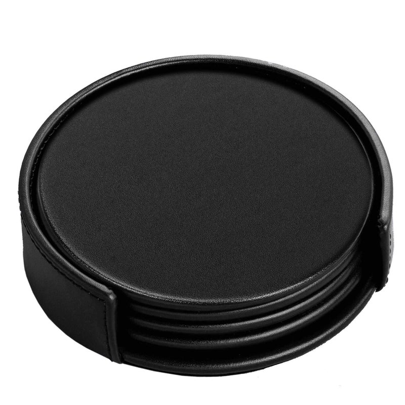 داكاسو Dacasso Black Leatherette 4 Set Coaster Set - Image 1