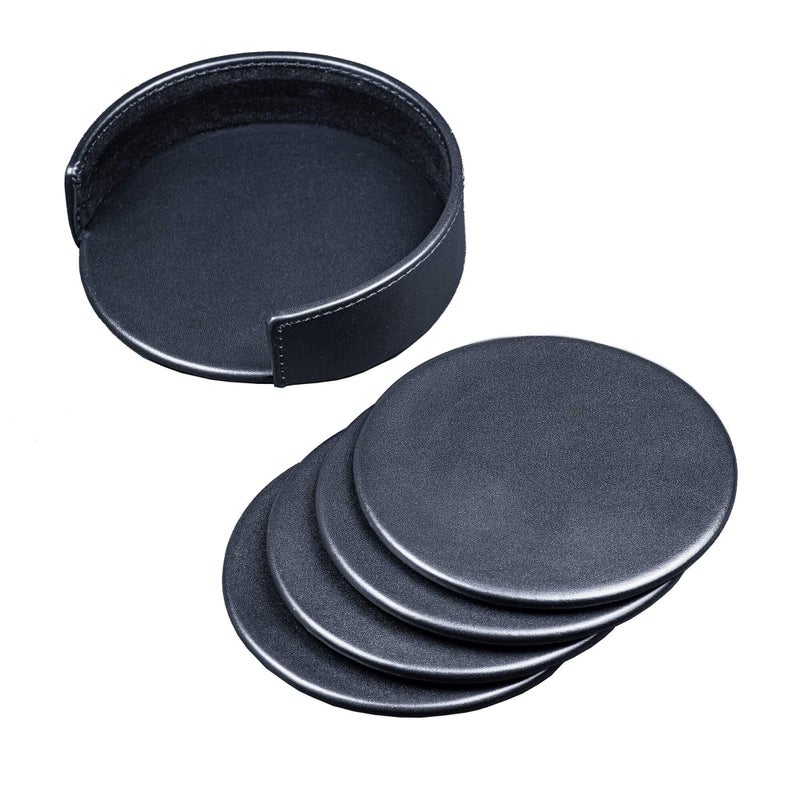داكاسو Dacasso Black Leatherette 4 Set Coaster Set - Image 2