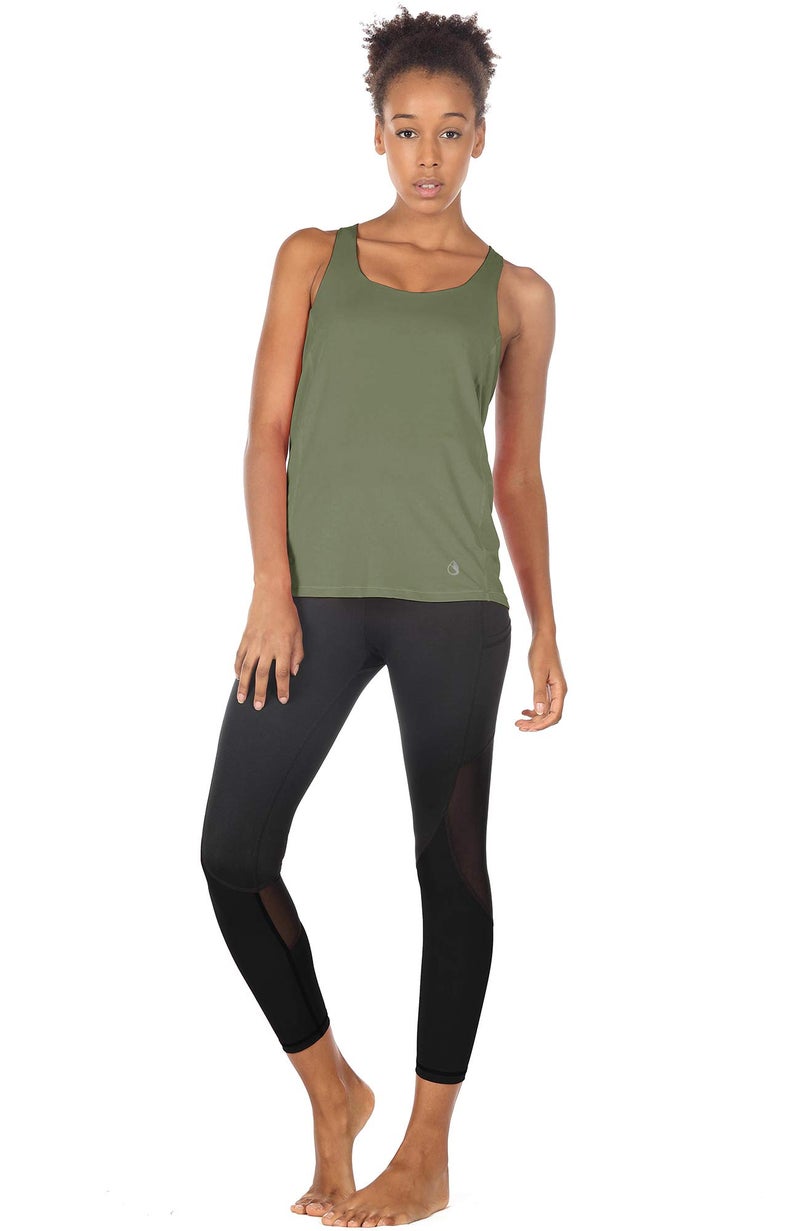icyzone Yoga Tops Workouts Clothes Activewear Built in Bra Tank Tops for Women (M, Olive) - Image 2