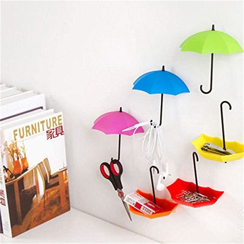 ascension set of 4 Colorful Decorative Umbrella Drop Style Clothes Key Hat Robe Hall Wall Hanger Hook for Bathroom Kitchen Door Shelves Hanger Hooks 4 pieces - Image 3