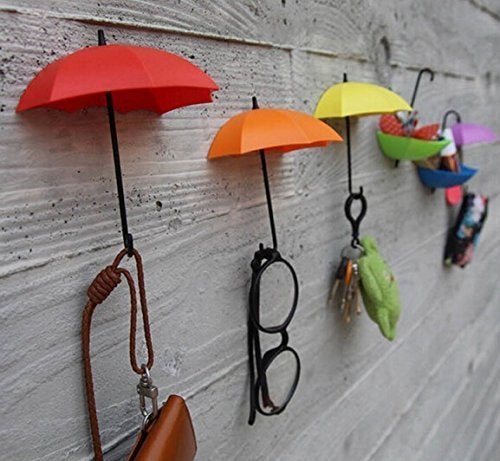 ascension set of 4 Colorful Decorative Umbrella Drop Style Clothes Key Hat Robe Hall Wall Hanger Hook for Bathroom Kitchen Door Shelves Hanger Hooks 4 pieces - Image 1