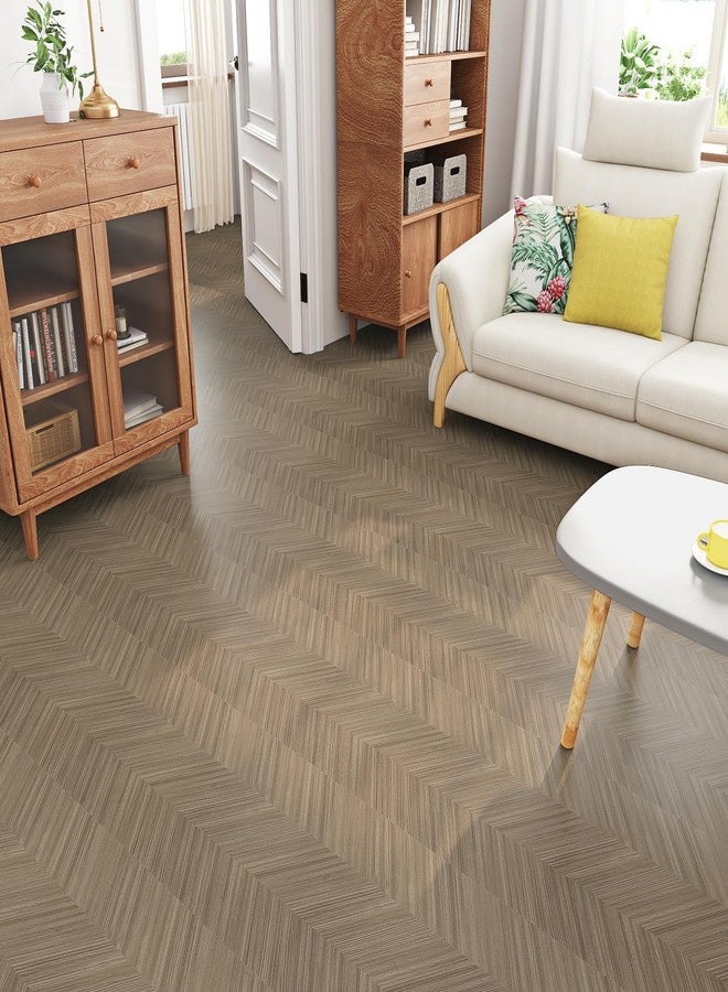 Livelynine Herringbone Wood Grain Contact Paper for Floors PVC Waterproof Linoleum Flooring Roll for Kitchen Vinyl Wrap Peel and Stick Brown Vinyl Flooring Rolls Laminate RV Flooring 15.8x78.8 Inch - Image 4