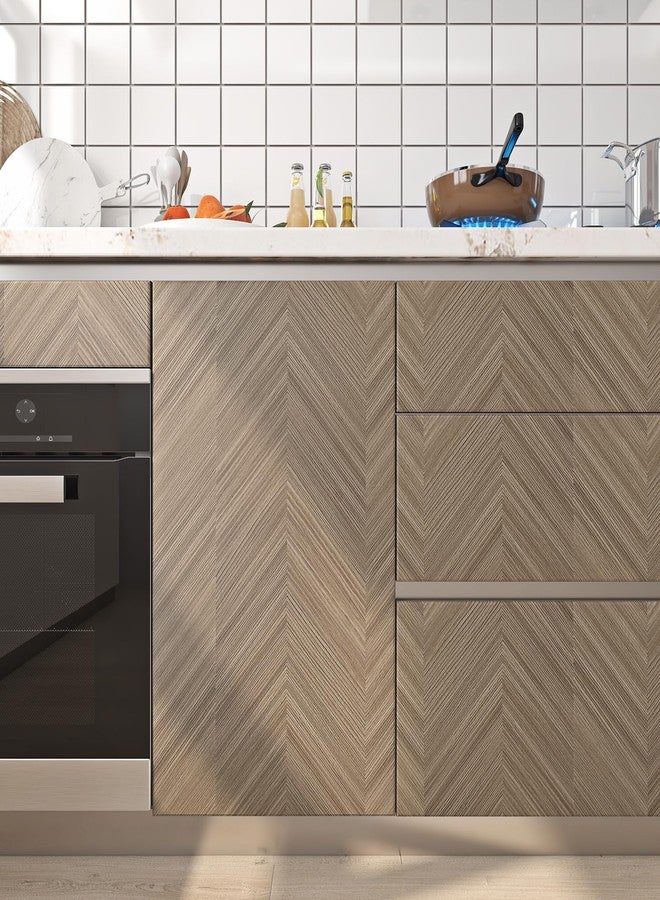Livelynine Herringbone Wood Grain Contact Paper for Floors PVC Waterproof Linoleum Flooring Roll for Kitchen Vinyl Wrap Peel and Stick Brown Vinyl Flooring Rolls Laminate RV Flooring 15.8x78.8 Inch - Image 5