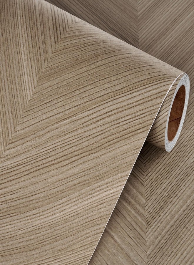 Livelynine Herringbone Wood Grain Contact Paper for Floors PVC Waterproof Linoleum Flooring Roll for Kitchen Vinyl Wrap Peel and Stick Brown Vinyl Flooring Rolls Laminate RV Flooring 15.8x78.8 Inch - Image 2