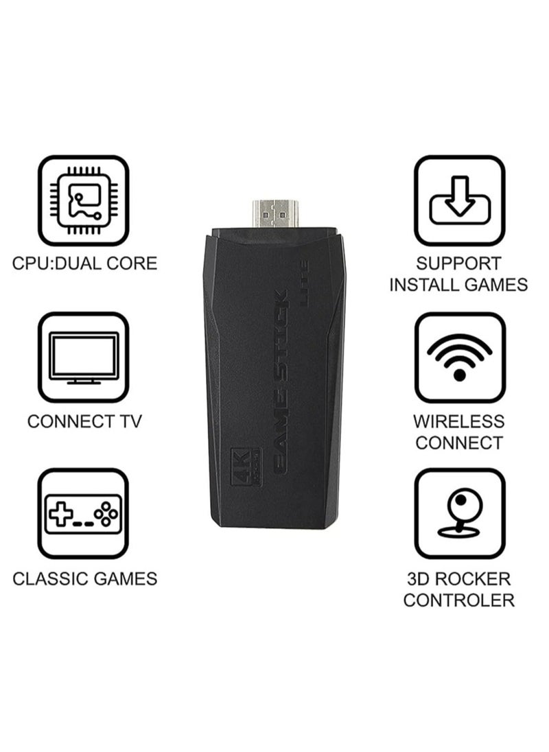 Integrated retro 4K game console with dual 2.4G wireless controllers, plug-and-play video game stick, built-in 3,500 games, 9 classic emulators, high-definition HDMI output for TV