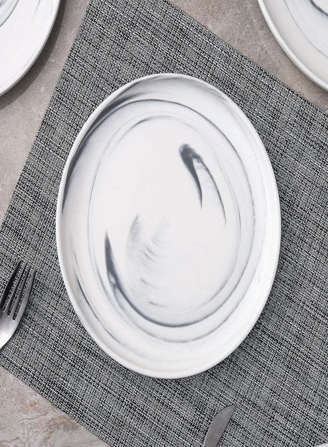Stone lain Brighton Porcelain Plates, 4 Count, Marbled White and Grey - Image 4