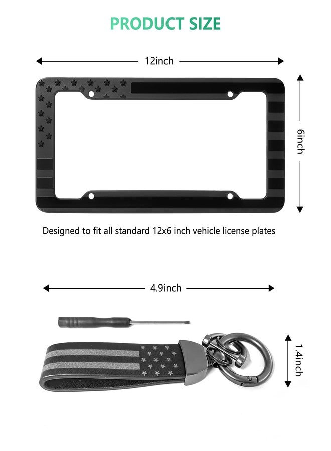 NJNYLLC American Flag License Plate Frame 2 Pack - Patriotic USA 3D Embossed Stars and Stripes Design, Black Plastic Car Tag Holder with Keychain & Screws - Image 2