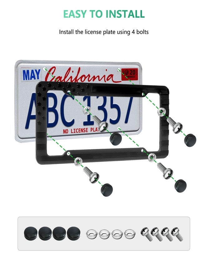 NJNYLLC American Flag License Plate Frame 2 Pack - Patriotic USA 3D Embossed Stars and Stripes Design, Black Plastic Car Tag Holder with Keychain & Screws - Image 5