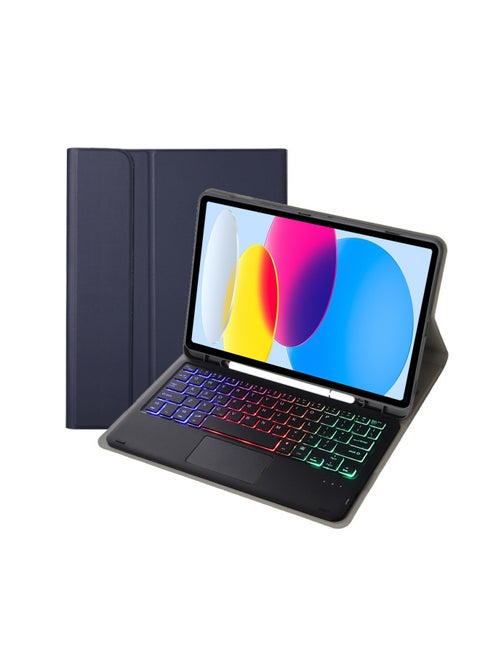 For Samsung TabS9FE11 Inch 2023 Protective Cover Wonderful Control Magnetic Suction Colorful Backlit Bluetooth Keyboard Soft Shell-Color:Dark Blue-Touch Keyboard (Backlit)-Product Type:Samsung Tab S9 FE 10.9 Inch SM-X510/X516