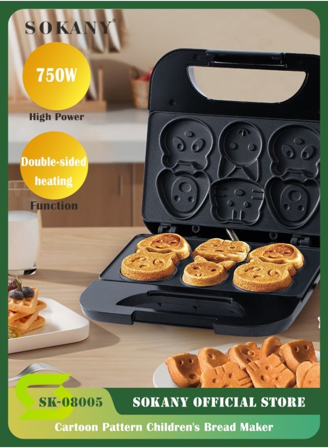 sokany Cartoon Cake Maker Machine for Kids, Electric Baking Dessert Maker with Waffle and Sandwich Plates, Fun Shaped Non-Stick Pancake and Bread Maker, Perfect for Family Kitchen, Black - Image 1