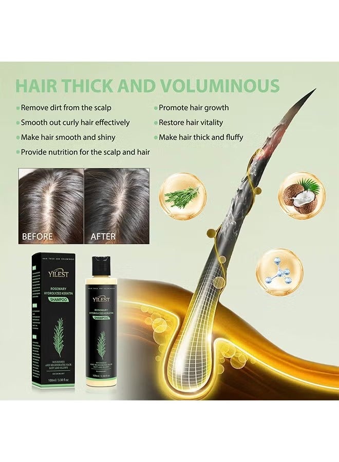 YILEST Rosemary Hydrolyzed Keratin Shampoo, Organic Rosemary Hair Growth Shampoo, Natural Thickening & Strengthening Shampoo with Hydrolyzed Keratin for Thinning Hair & Hair Loss, Unisex 100ml - Image 3