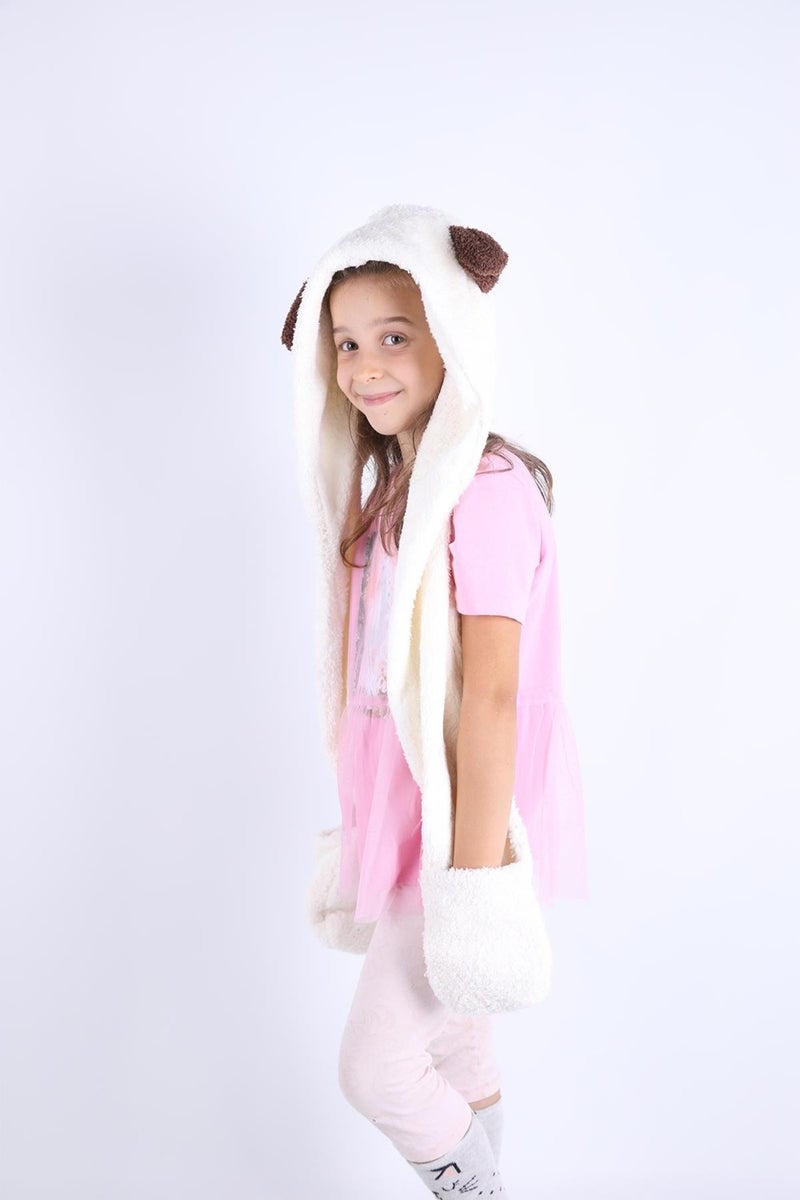 Baby Hola Babyhola Girl Boy Babyhola Girl Boy Child Eared Plush Beanie with Pocket Gloves Winter 1300  - Image 3