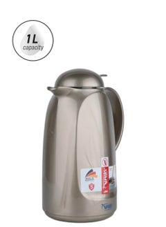 Valk Valk-3 Vacuum Thermose With Push Cover Double Wall Glass With Push Cover 1.0 Liter  Wide Mouth With Anti-Leakage Cap Double Walled  Light Metallic Brown Color  - Image 1