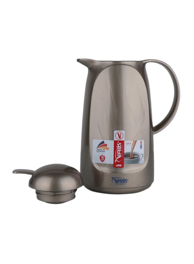 Valk Valk-3 Vacuum Thermose With Push Cover Double Wall Glass With Push Cover 1.0 Liter  Wide Mouth With Anti-Leakage Cap Double Walled  Light Metallic Brown Color - Image 3