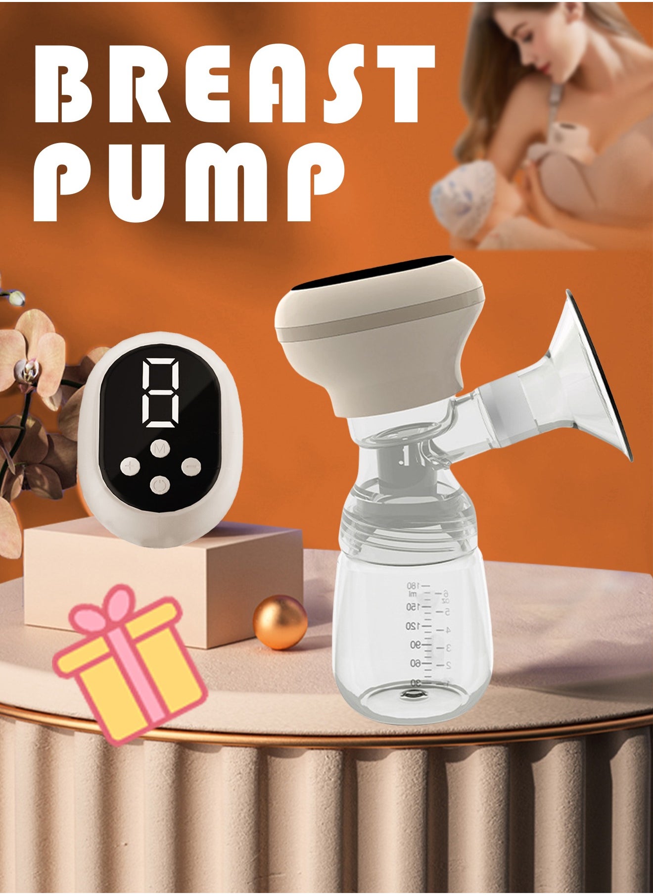 Arabest Portable Electric Breast Pump Automatic Milker 3 Modes 9 Levels of Intensity Adjustment 1200 MAh Lithium Battery 180ml Capacity Strong Pumping Leak-Proof Milk Ultra-Quiet No Pain 