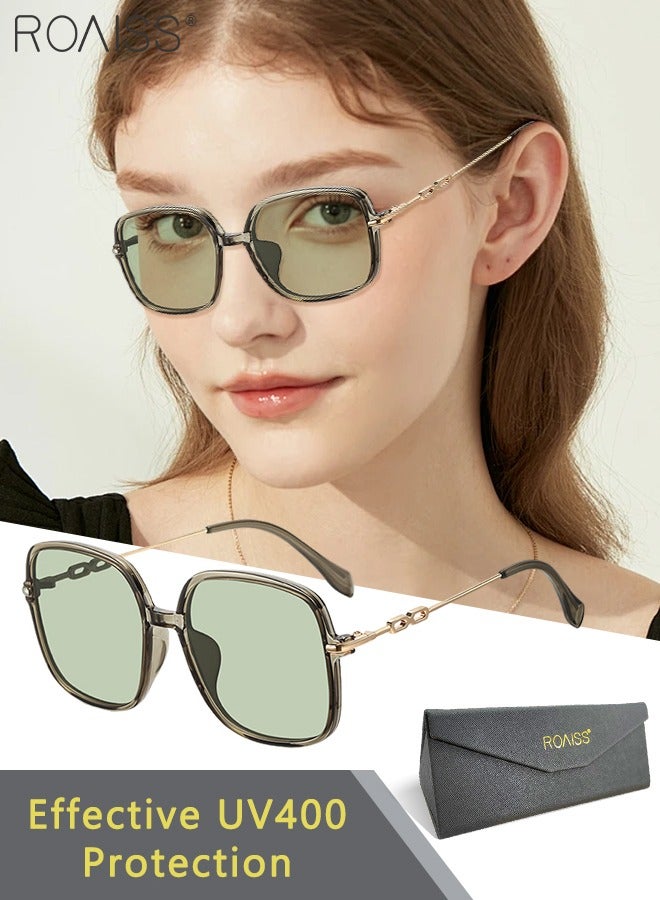 roaiss Women's Square Sunglasses, UV400 Protection Sun Glasses with Gold Metal Temples, Oversize Fashion Anti-glare Sun Shades for Ladies Outdoors Vacation Party Evening Decoration Eyeglasses - Image 1