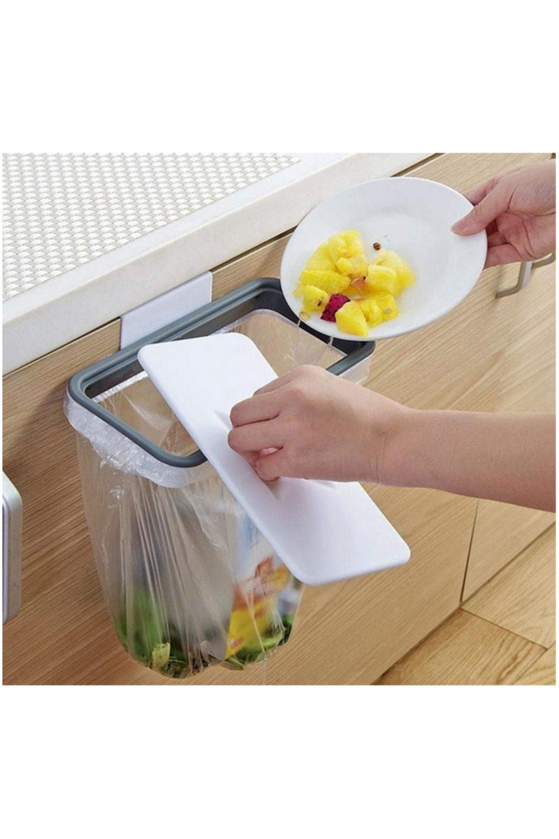 1pc Kitchen Cabinet Hanging Trash Bag Shelf Household Non Marking Sticker With Lid Trash Can Storage Rack Organizer for Small Space Saving Waste Bin Holder - Image 4