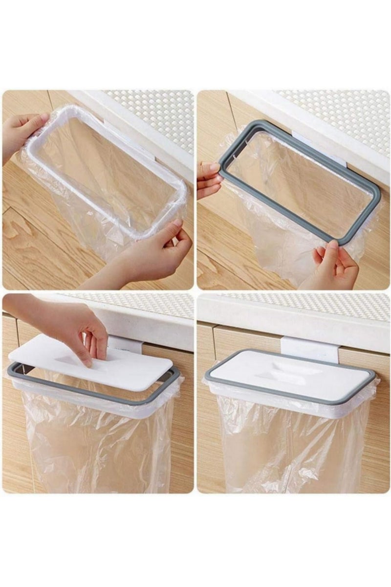 1pc Kitchen Cabinet Hanging Trash Bag Shelf Household Non Marking Sticker With Lid Trash Can Storage Rack Organizer for Small Space Saving Waste Bin Holder - Image 5