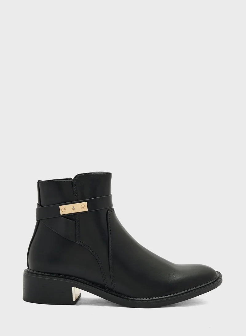 Truffle Black Pu Ankle Belt Ankle Boots