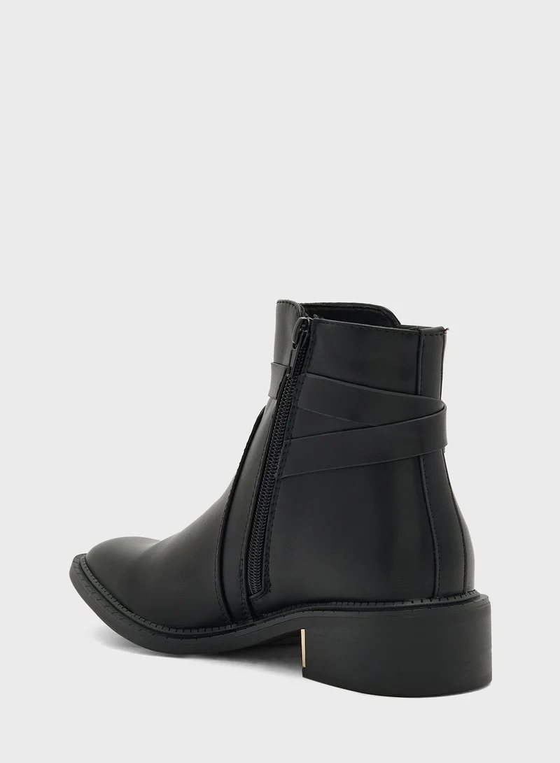 Truffle Black Pu Ankle Belt Ankle Boots