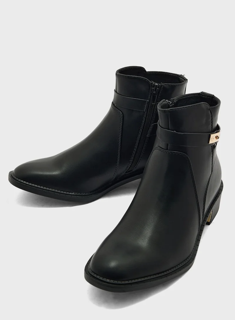 Truffle Black Pu Ankle Belt Ankle Boots
