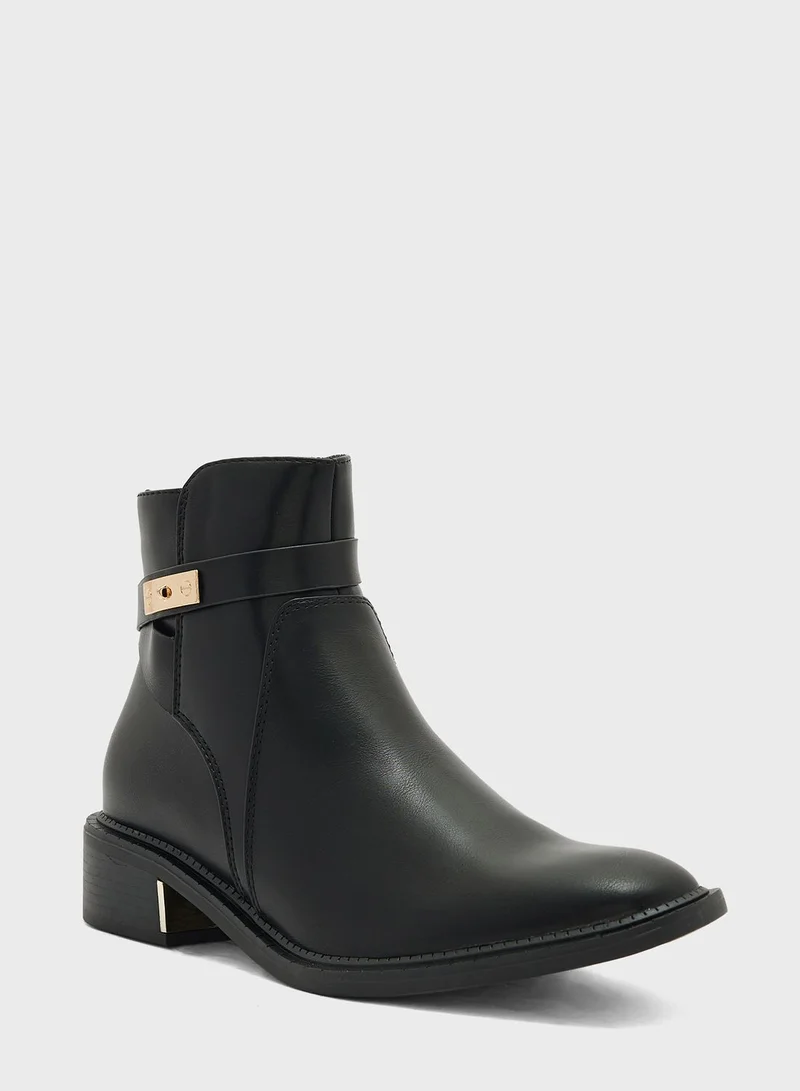 Truffle Black Pu Ankle Belt Ankle Boots